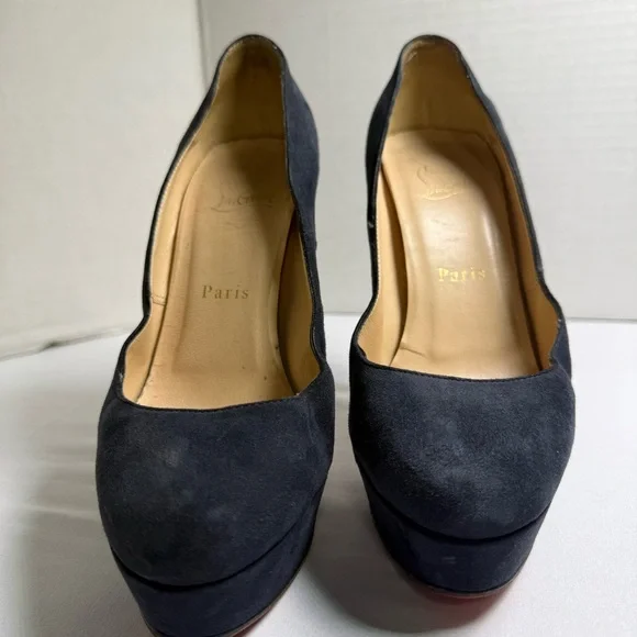 Christian Louboutin Red Bottom Navy Suede Platform Pumps Heels Size 37 - Picture 14 of 15